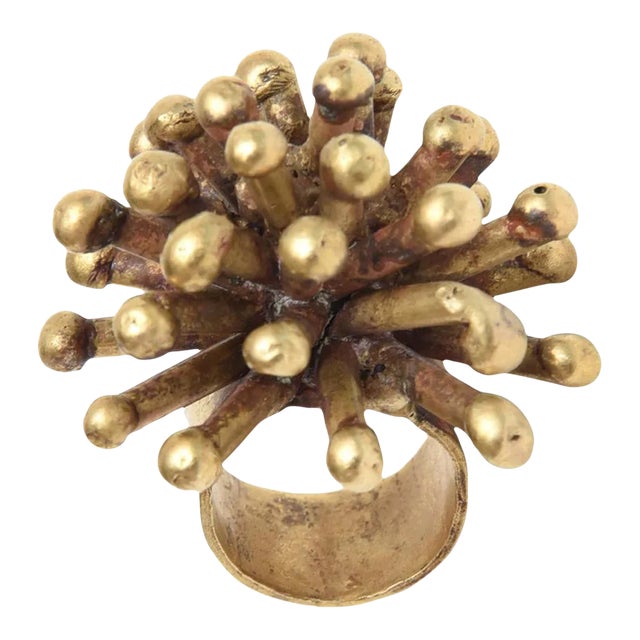 Vintage Bronze Studio Sputnik Starburst Sculptural Ring Attributed to Pal Kepenes Size 4.75 For Sale