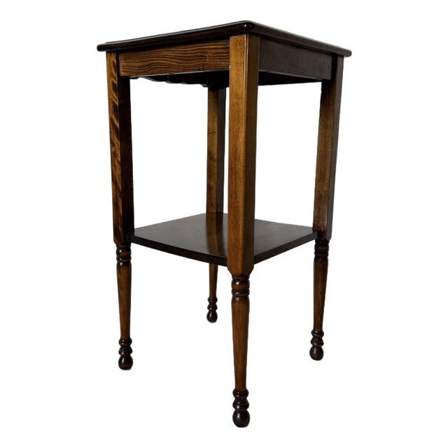 Vintage Traditional Walnut Two-Tier Side Table With Turned Legs For Sale