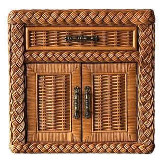 Woven Wicker Nightstand With Braided Rope Trim, 1980s For Sale