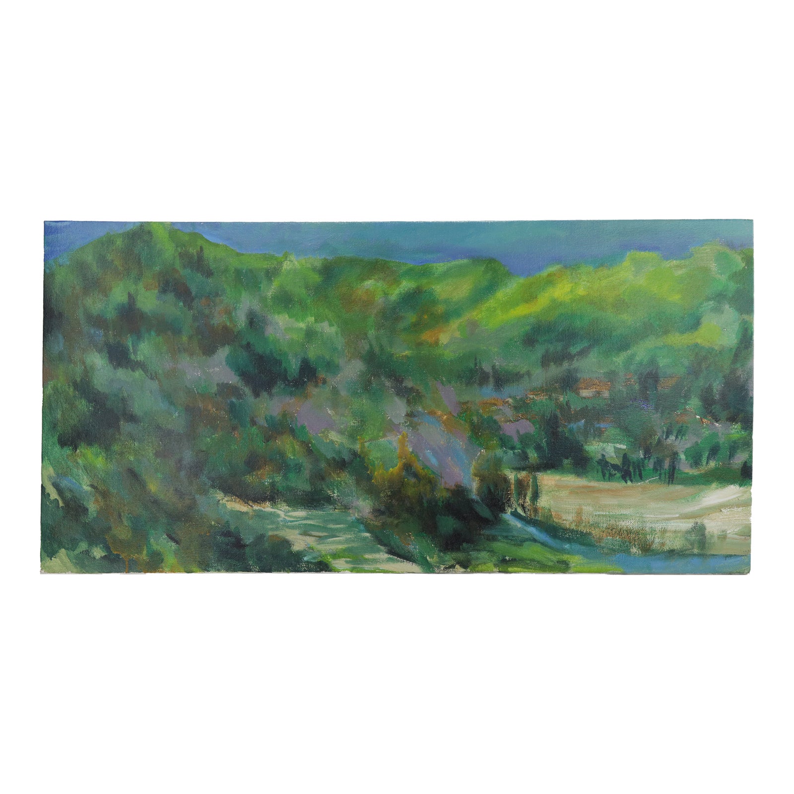 Vintage Impressionist Green Landscape Oil Painting on Canvas | Chairish