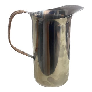 Mid 20th Century Dana / Dfa Stainless Steel Pitcher With Rattan Handle | Met Collection Design | Danish Art Deco Modernism For Sale