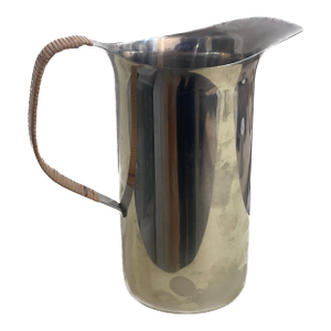Mid 20th Century Dana / Dfa Stainless Steel Pitcher With Rattan Handle | Met Collection Design | Danish Art Deco Modernism