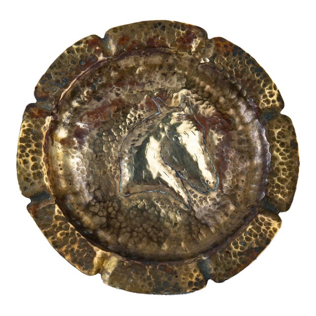 Mid 20th Century Handmade Brass Ashtray Horse Motif For Sale