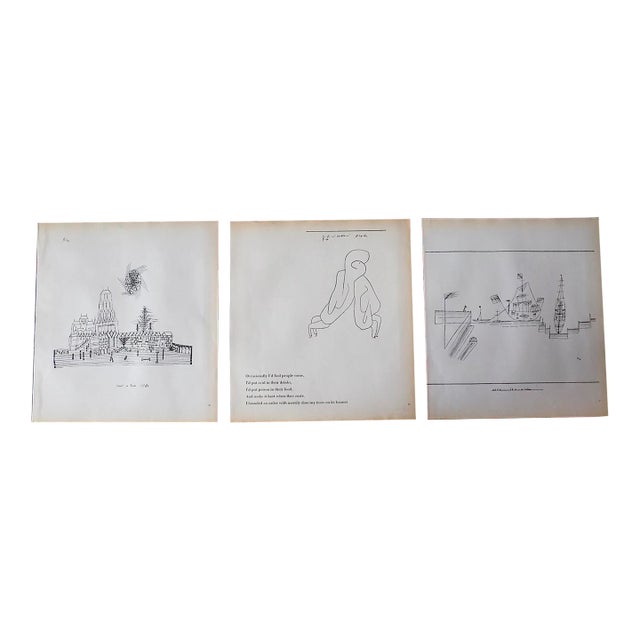 Vintage Mid 20th C. Abstract Black & White Paul Klee Lithographs - Set of 3 For Sale