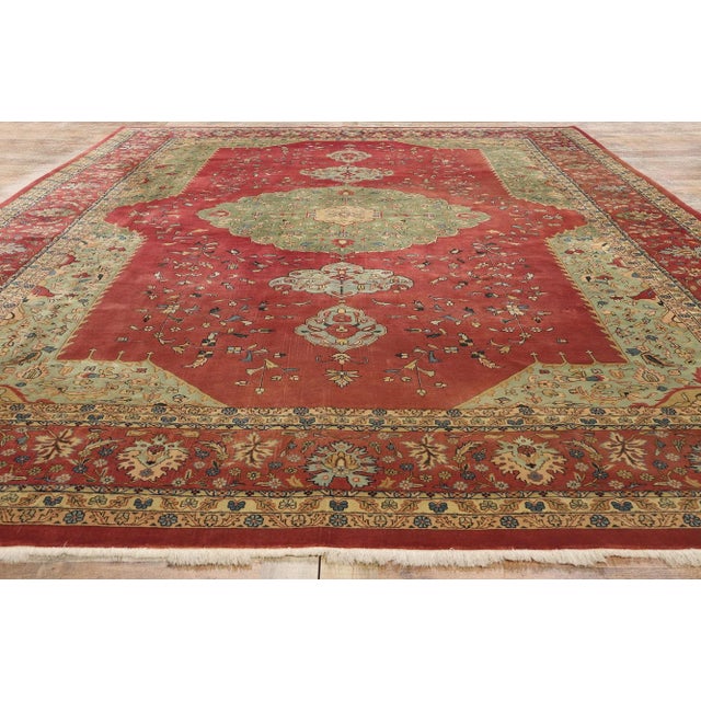 Red Vintage Red and Green Indian Agra Rug - 10'02 X 14'02 For Sale - Image 8 of 9