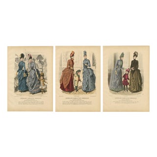 French Fashion Plates with Paris Ladies & Children, 1880, Engravings, Set of 3 For Sale