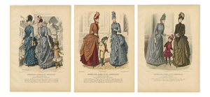 French Fashion Plates with Paris Ladies & Children, 1880, Engravings, Set of 3