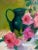 Textile Mid 20th Century Still Life Painting With Rose Clusters, Basket & Pitcher For Sale - Image 7 of 12