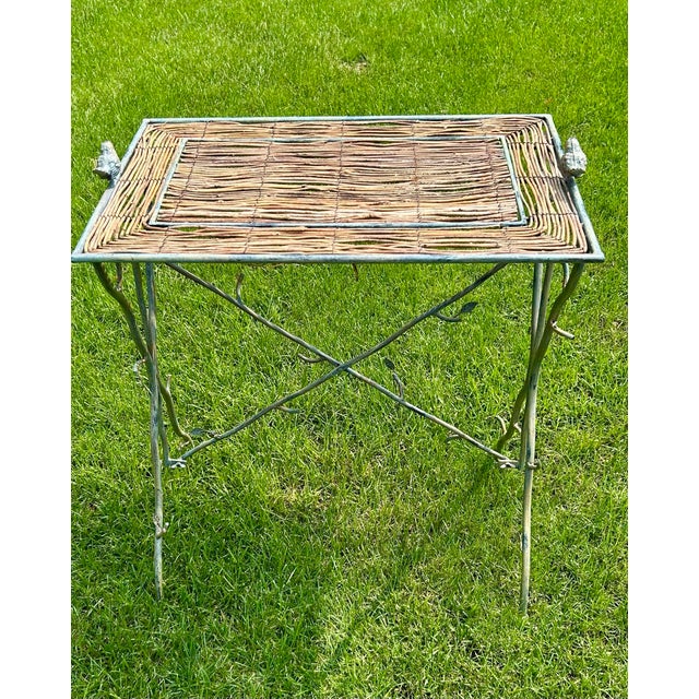Twig Accent Table, With Twig Woven Mat, Branch-Like Metalwork, Garden Table Adorned With Metal Birds and Leaves, 1970’s For Sale - Image 10 of 12