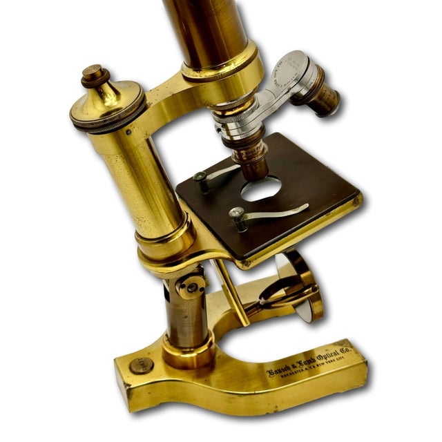 Fine Quality Authentic Antique Solid Brass Doctors Microscope by Bausch & Lomb Optical Co. New York Circa 1894 For Sale - Image 14 of 18