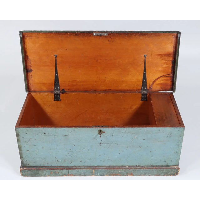 19th Century Green-Painted Sailor's Sea Chest (Seaman's Box), Pine With Original Surface For Sale - Image 9 of 10