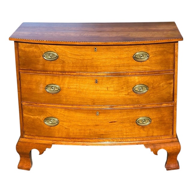 Antique Chippendale Connecticut River Valley Cherry Bowfront Bachelor's Chest For Sale