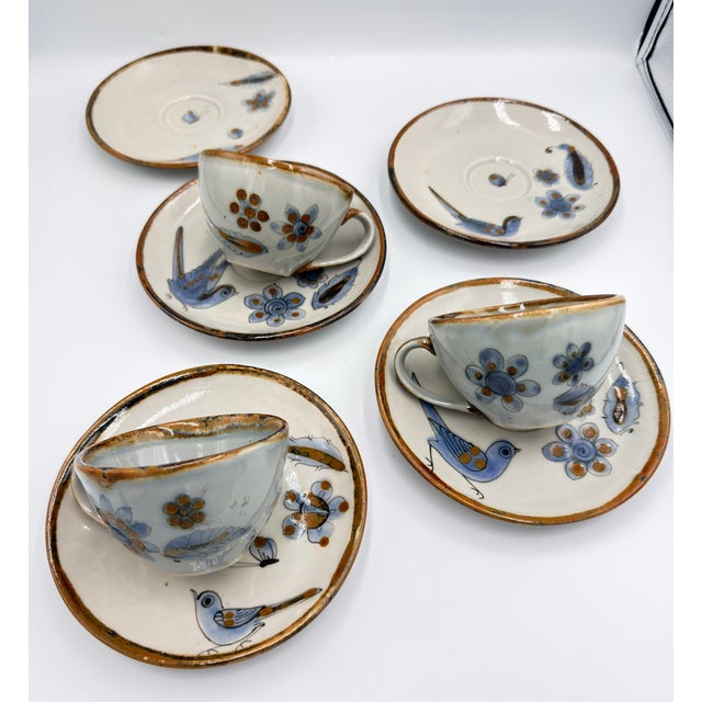 Ken Edwards 1960s El Palomar Tonala Coffee Tea Cups & Plates Mexico Folk Art Pottery - Set of 8 For Sale In Palm Springs - Image 6 of 13