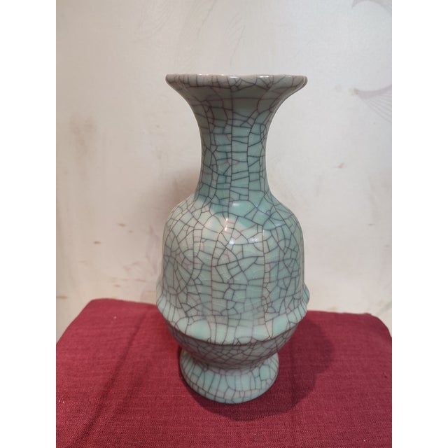 Chinese Ceramic Vase Guan Ware Crackle Glaze Celadon Vase For Sale - Image 4 of 11