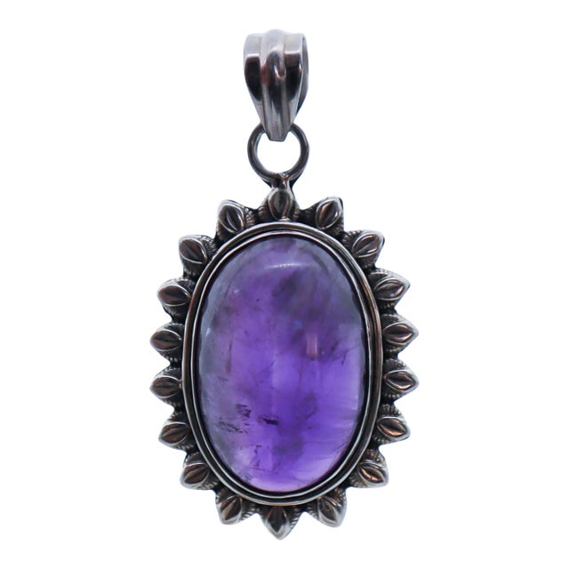 Vintage Amethyst With Sterling Silver Starburst Pendant For Sale