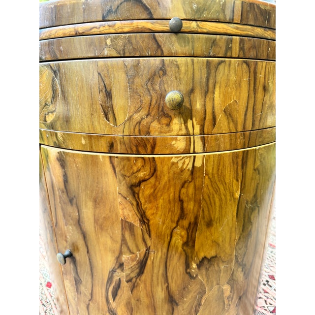 Mid-Century Modern Attributed to William Switzer Postmodern MCM Burl Walnut Drum Table / Nightstand For Sale - Image 3 of 12