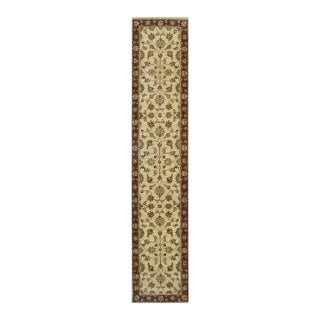 Standard Size Ivory Hand-Knotted Wool Symmetrical Floral Lattice Traditional Rug For Sale