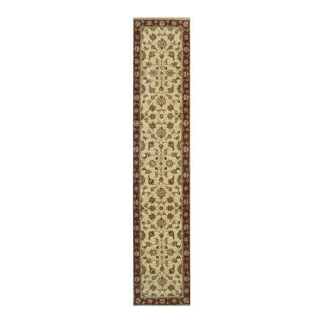 Standard Size Ivory Hand-Knotted Wool Symmetrical Floral Lattice Traditional Rug For Sale