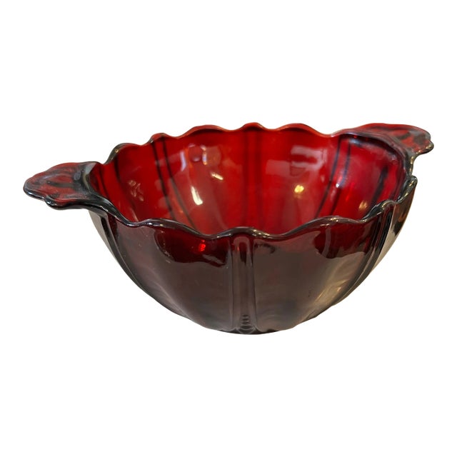 1930 Red Depression Glass Bowl Oyster and Pearl Royal Ruby by Anchor Hocking For Sale