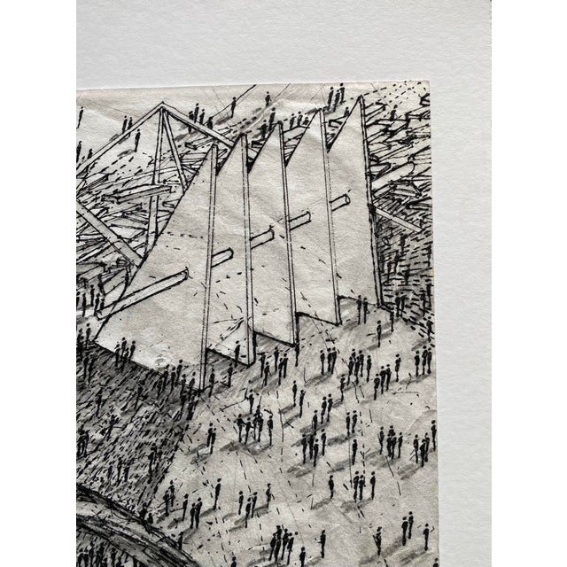 A dynamic black-and-white geometric drawing by Ruth Esserman (1936–2022), a longtime Chicago artist and educator whose...