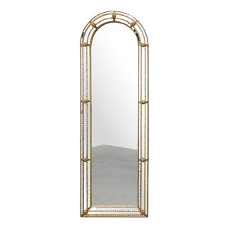 20th Century Venetian Arched Mirror with Gilt Beaded and Glass Frame, Italy, 1950s For Sale