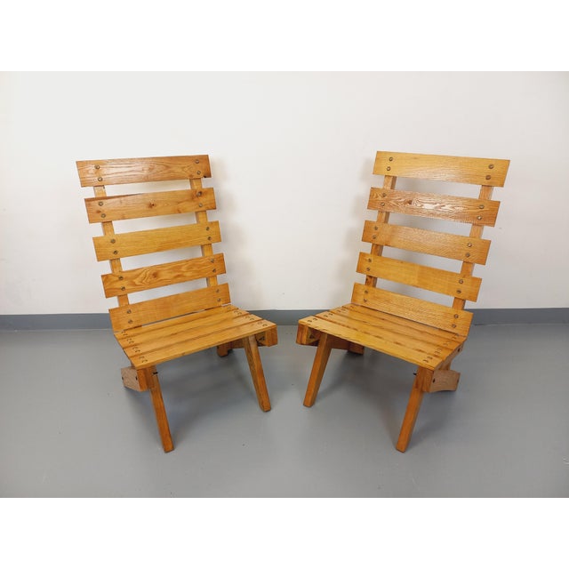 Set of Vintage Brutalist Wooden Slatted Armchairs, 1960s For Sale - Image 17 of 18