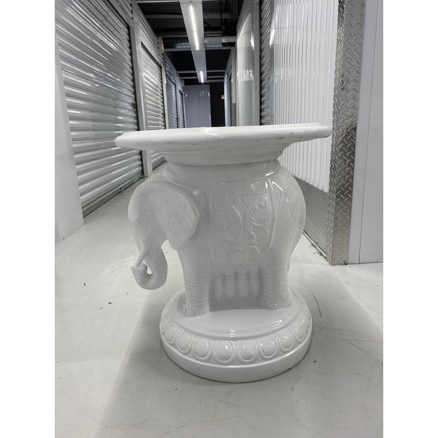 Vintage White Lacquer Elephant Umbrella Stand Garden Stool Side Table