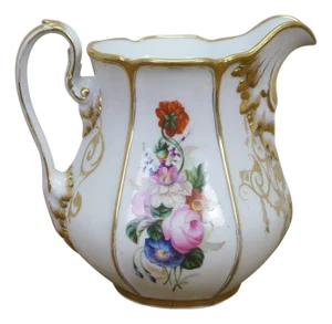 Antique 19th Century Porcelain Scrolled Gold Floral Acanthus Serving Pitcher Jug