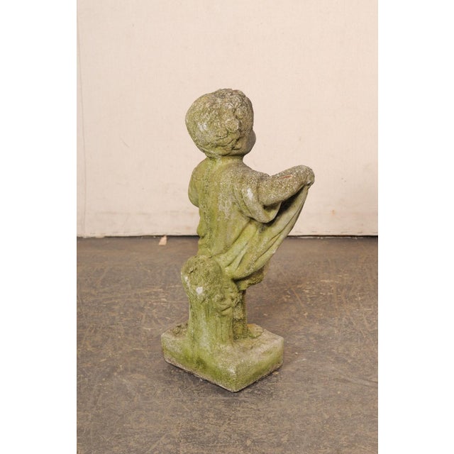 Greige Mid 20th Century French Cast-Stone "Bambine" Garden Statue For Sale - Image 8 of 11