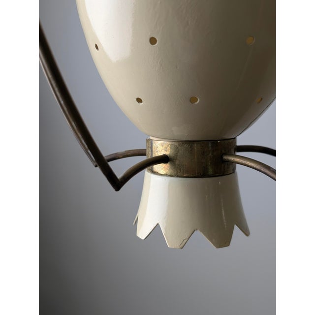 Italian Perforated Metal Pendant Lamp with Brass Details, 1940s For Sale - Image 4 of 13