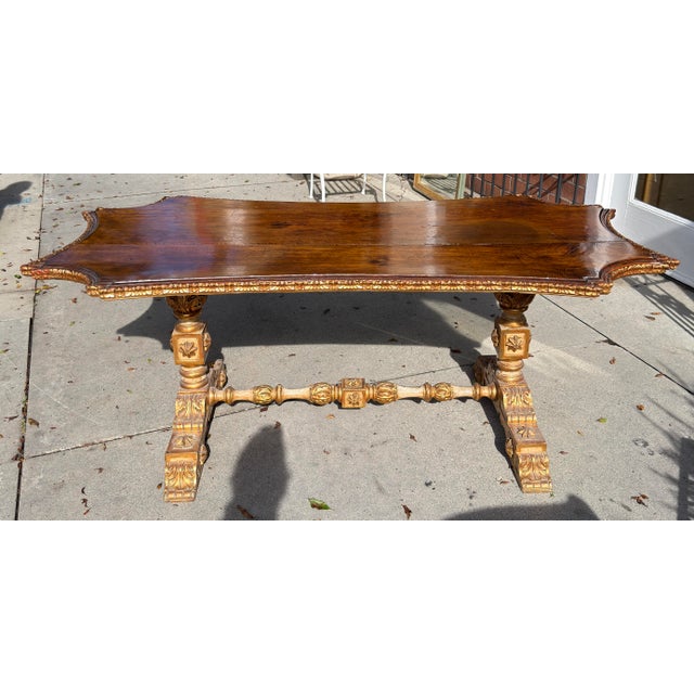 Antique Italian Walnut & Giltwood Dining or Center Table.