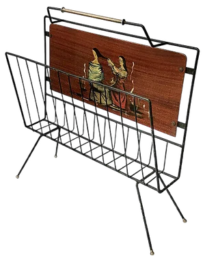 Enameled Iron and Painted Wood Magazine Rack, 1950s