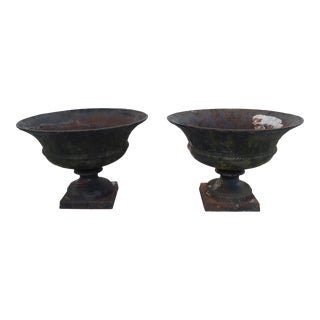 Oversized Cast Iron Urns-Pair For Sale