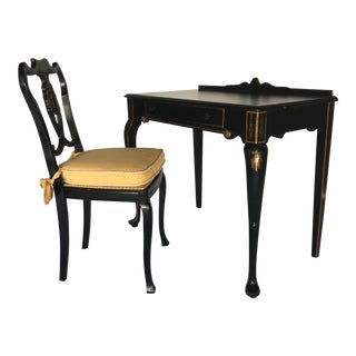 French Chinoiserie Style Writing Desk and Chair Set For Sale