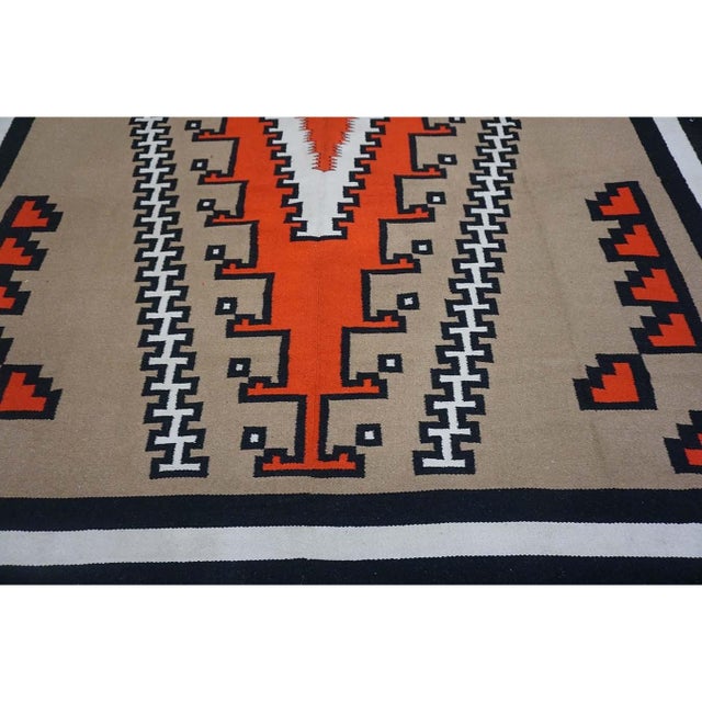 Native American 1940s Tribal Geometric Antique Native American Room Size Navajo Flatwoven Rug For Sale - Image 3 of 10