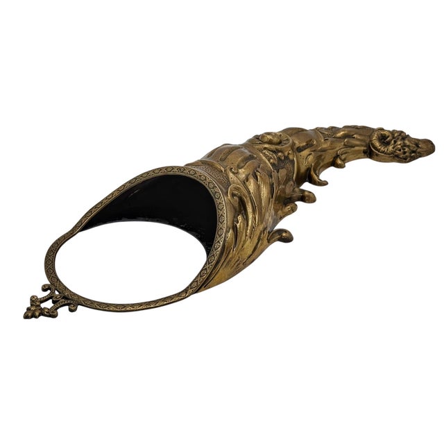 Metal English Georgian Neoclassical Hand-Chased Brass Cornucopia Wall Pocket For Sale - Image 7 of 11