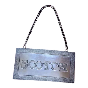 1960s Large Sterling Decanter Tag Scotch by Lawton