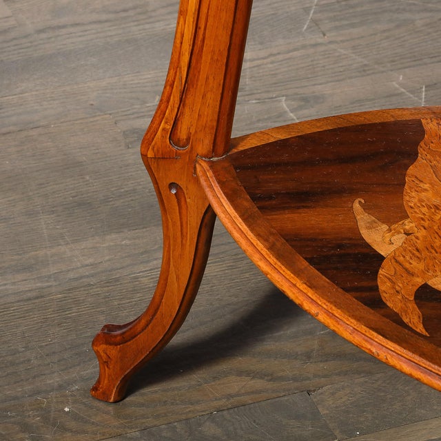 Wood Art Nouveau Inlaid Naturalist Marquetry 2-Tier Side Table Signed Emile Galle For Sale - Image 7 of 18