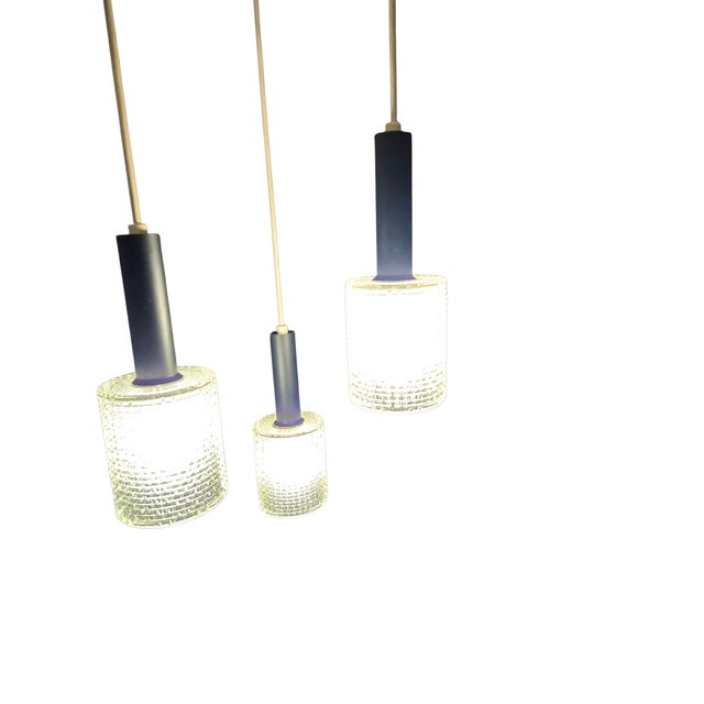 Vintage Mid-Century Modern Cylindrical Glass 3 Light Cascading Pendant Chandelier Panton Style For Sale - Image 4 of 16