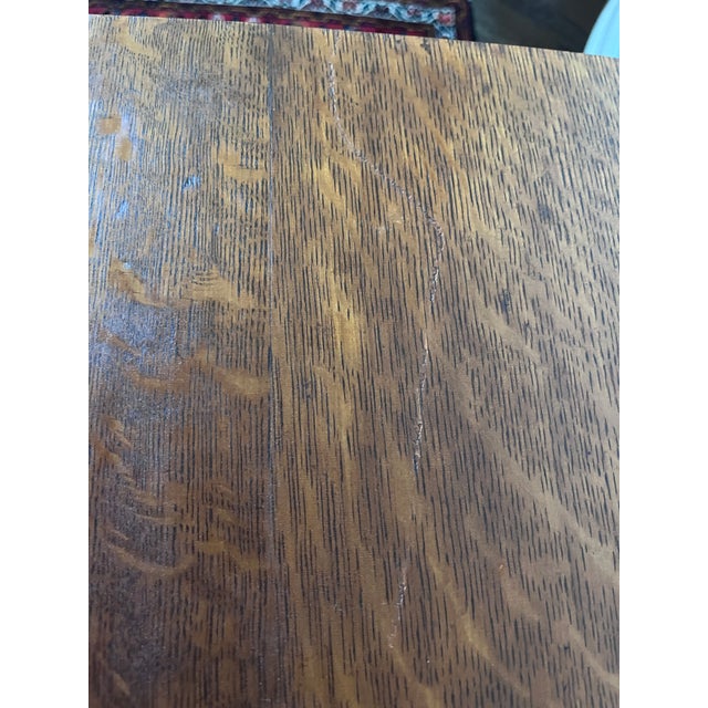 Antique Americana Tiger Oak Side Table 30” Height, Square-Shaped Table For Sale - Image 9 of 12
