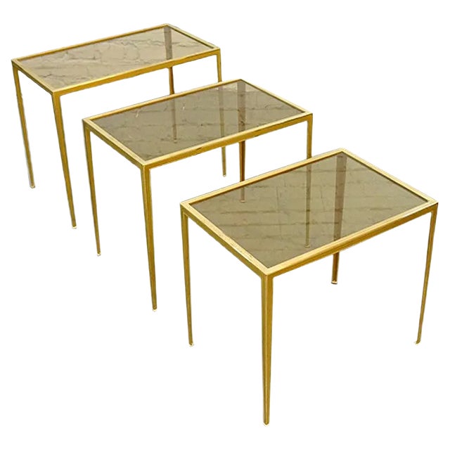 Mid-Century German Brass Coffee Tables from Vereinigte Werkstätten, 1960s, Set of 3 For Sale