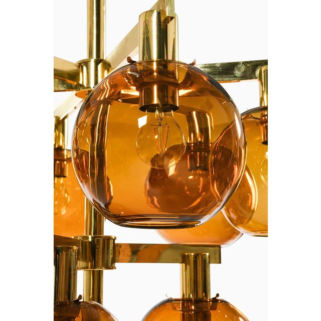 Ceiling Lamp in Brass and Amber Glass by Hans-Agne Jakobsson, 1950s For Sale - Image 4 of 11