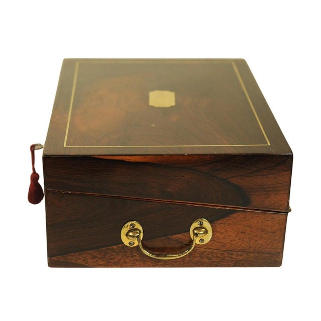 Victorian Rosewood Writing Slope with Brass and Leather Inlay, UK, 1880, Set of 5 For Sale - Image 3 of 13