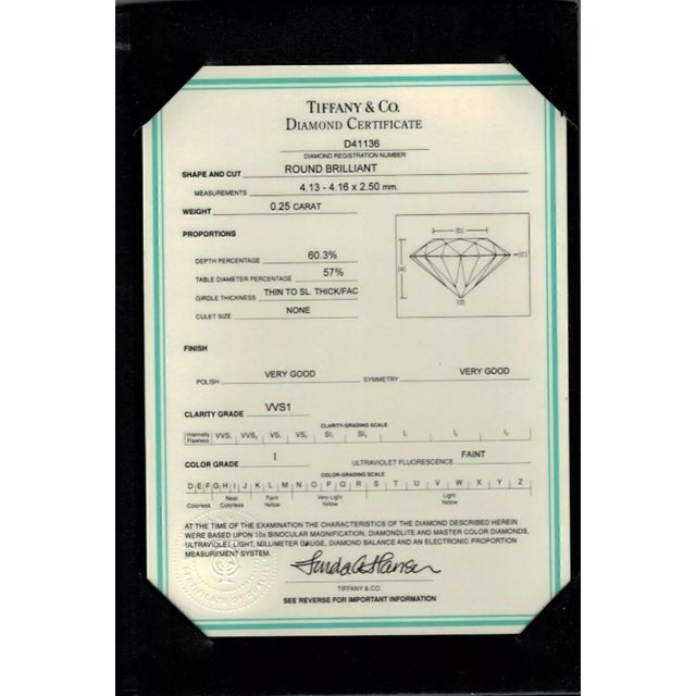 Contemporary Tiffany & Co. Platinum & 0.25ct Diamond Solitaire Engagement Ring W/Cert, Size 6 For Sale - Image 3 of 6