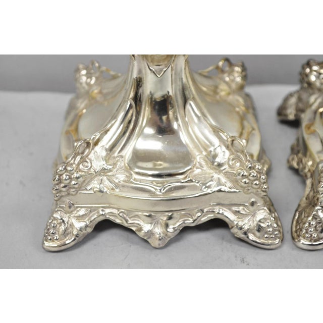 Metal Antique Silver Plated Warsaw Imperial Russia 12" Candlestick Holders - A Pair For Sale - Image 7 of 16