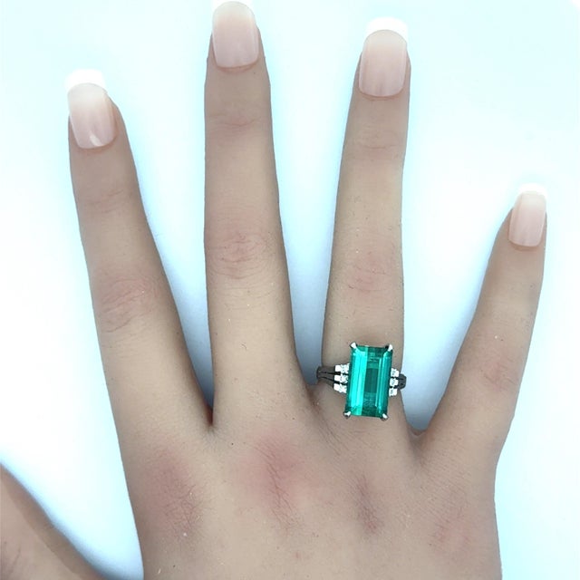 7.46 Carat Green Tourmaline Diamond Platinum Ring, Size 6.75 For Sale In Los Angeles - Image 6 of 6