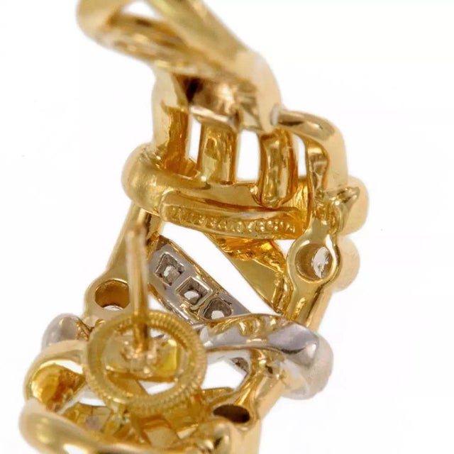 Contemporary Tiffany & Co. Diamond Earrings 18k Two Tone Gold Open Style Fancy Huggies For Sale - Image 3 of 5
