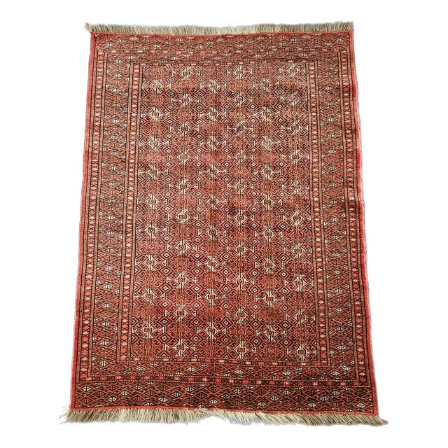 Vintage Hand-Knotted Turkmen Tekke Wool Rug, 1960s For Sale