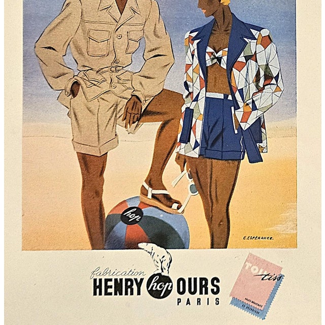 1948 Mid-Century French Fashion Summer Beach Print For Sale - Image 4 of 4