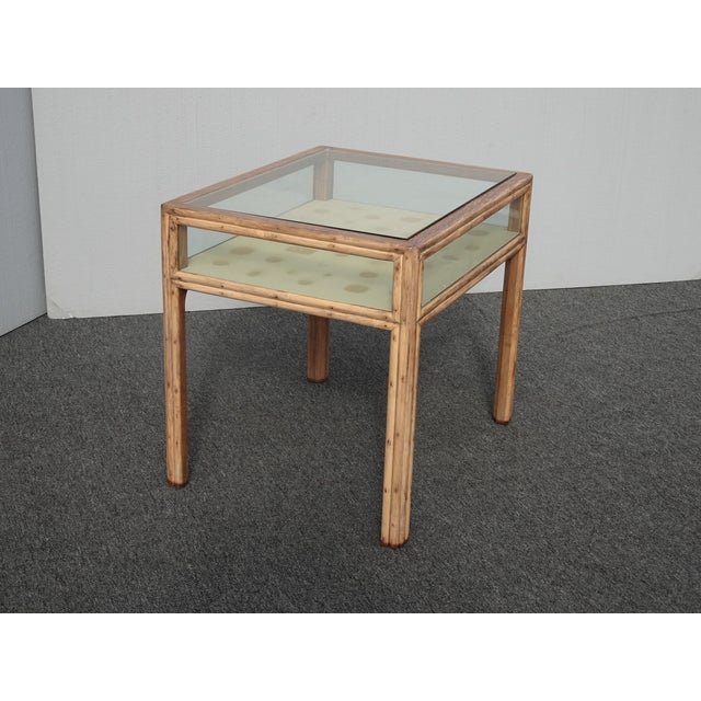Vintage Mid Century Modern Bamboo Shadow Box End Table by McGuire
